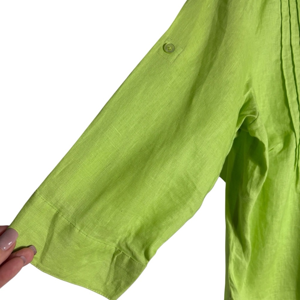 CARROLL REED Woman 100% Linen Lime Button-Down Shirt Size 1X - Picture 6 of 13